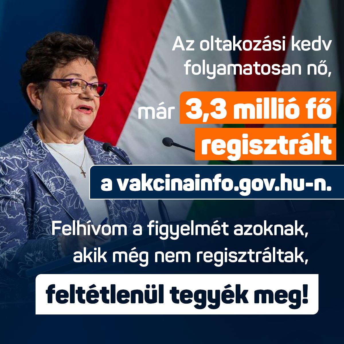 Müller Cecília – Az oltakozási kedv folyamatosan nő, már 3,3 millió fő regisztrált a vakcinainfo.gov.hu-n.