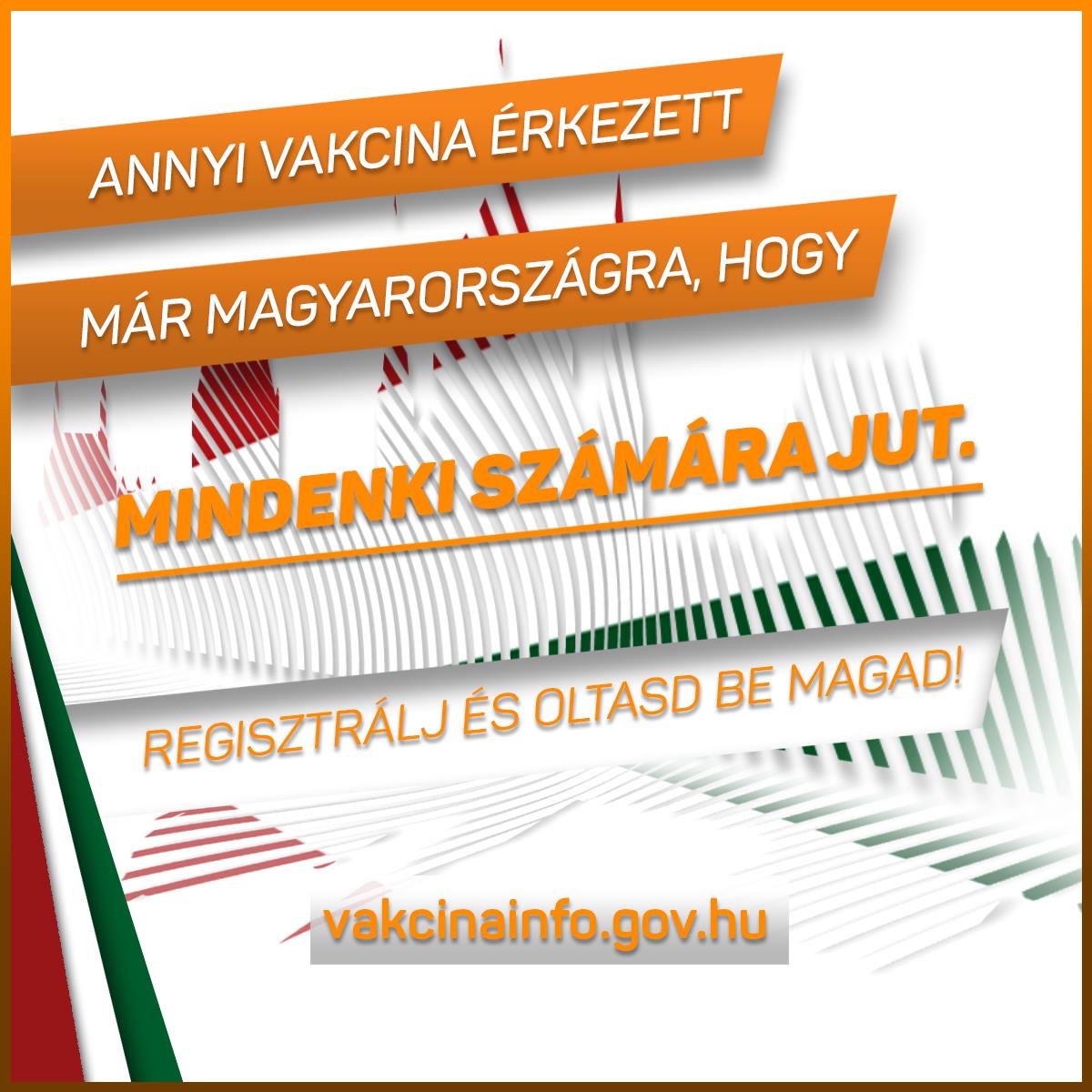 Annyi vakcina érkezett már Magyarországra, hogy mindenki számára jut. Regisztrálj és oltasd be magad!