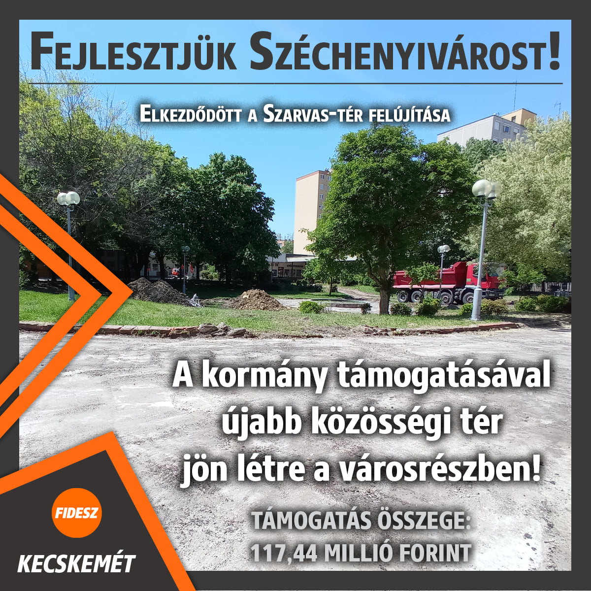 Fejlesztjük Széchenyivárost! A kormány támogatásával újabb közösségi tér jön létre a városrészben.