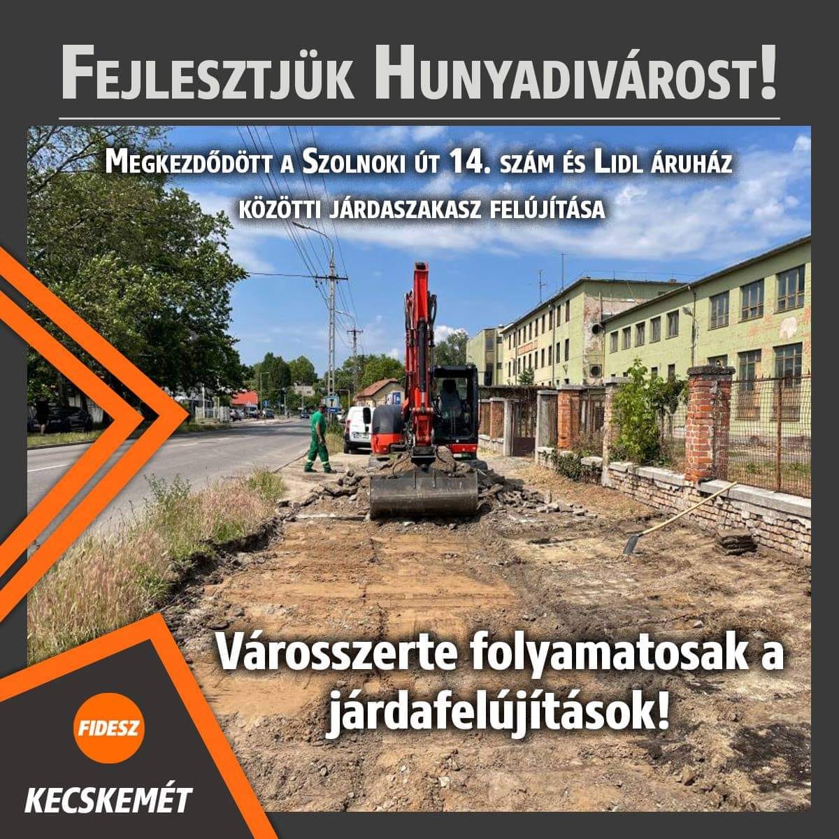 Fejlesztjük Hunyadivárost! Megkezdődött a Szolnoki út 14. szám és Lidl Áruház közötti járdaszakasz felújítása.