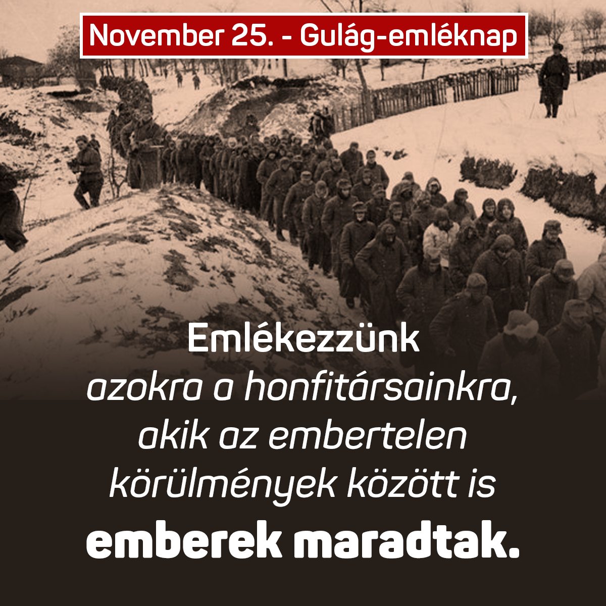Ma van a Szovjetunióba hurcolt magyar politikai rabok és kényszermunkások emléknapja. Emlékezzünk arra a közel 800 ezer honfitársunkra, akik az embertelen körülmények között is emberek maradtak.