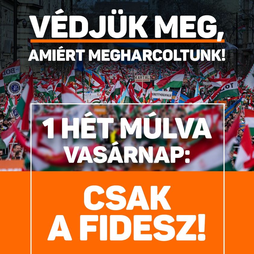 1 hét. Ne tétlenkedjünk: beszéljünk a barátainkkal, családtagjainkkal, ismerőseinkkel! Mondjuk el nekik, hogy csak a Fidesz garantálhatja Magyarország biztonságát, és csak a Fidesz védheti meg a magyar családokat.