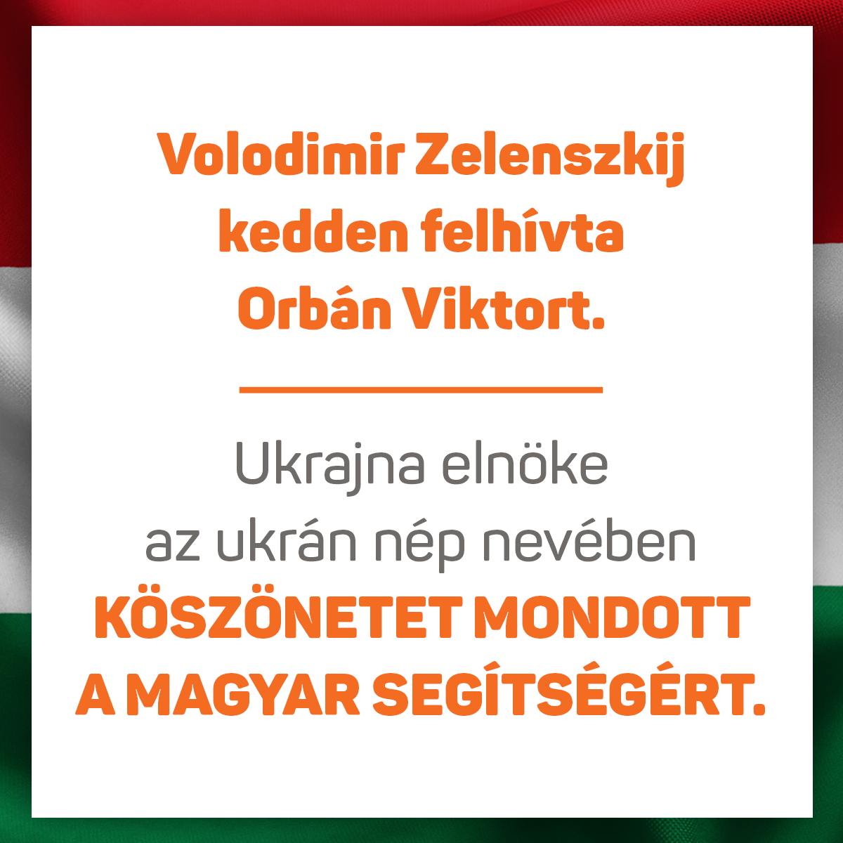 Volodimir Zelenszkij, Ukrajna elnöke kedden felhívta Orbán Viktort. A megbeszélésen Ukrajna európai integrációjáról, a háborús menekültek befogadásáról valamint a magyar-ukrán együttműködés egyéb területeiről volt szó.