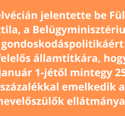 Helvécián jelentette be Fülöp Attila államtitkár, hogy január 1-jétől 25 százalékkal emelik a nevelőszülők ellátmányát!